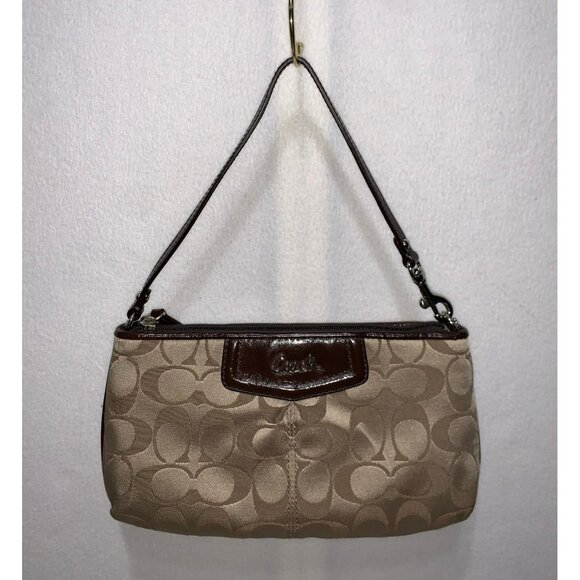 Coach Handbags - Coach Ashley Signature Sateen Large Wristlet/Mini Bag Beige Brown Silver Two Way